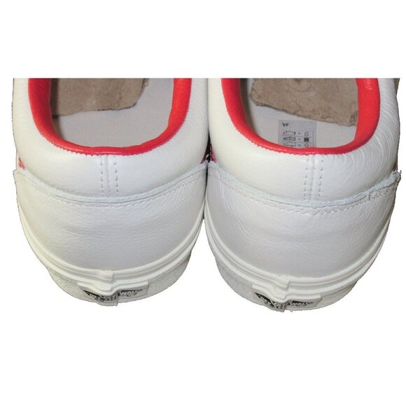 Vans Men's Old Skool Vintage Leather Blanc De Blanc White Red Shoes Sizes NIB - Picture 5 of 5